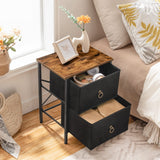 2 Drawer Dresser for Bedroom, Small Night Stand, Bedside Furniture, Side Table for Bedroom, Dorm, Rustic Brown and Black BF82BZ01