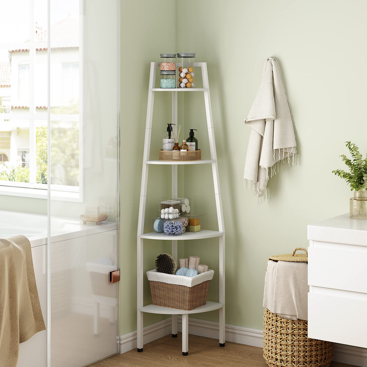 Minimalist 4-Tier Corner Ladder Shelf – Space Saving Display Stand