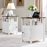 Farmhouse Nightstand Set of 2, End Table with Charging Station