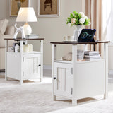 Farmhouse Nightstand Set of 2, End Table with Charging Station