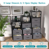 Black Dresser for Bedroom with LED Lights, 9 Drawers Dresser, Long Dresser