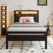 Twin Bed Frame with Charging Station & LED Lights