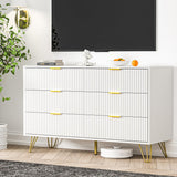 White Dresser, Modern 6-Drawer Dresser for Bedroom with Gold Handles