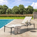 Beige Aluminum Chaise Lounge, Adjustable Patio Lounge Chair