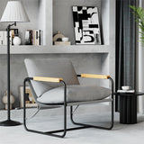 Modern Armchair, Metal Frame Accent Reading Chair with Wooden Armrests for Bedroom