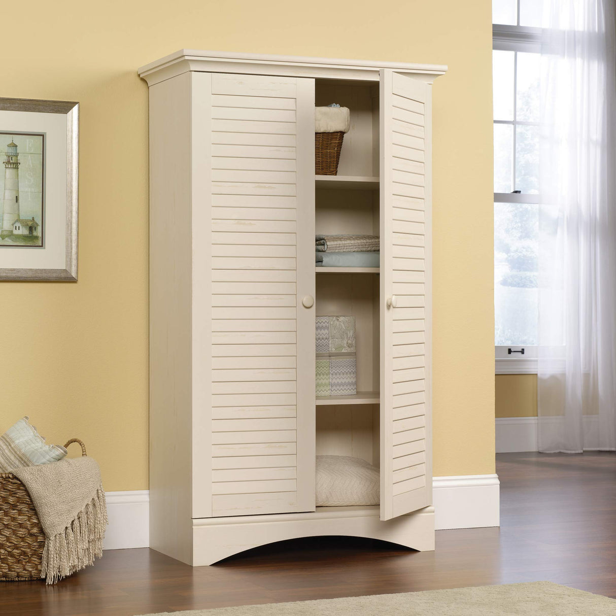 Harbor View Storage Pantry Cabinet, L: 35.43" x W: 16.73" x H: 61.02", Antiqued