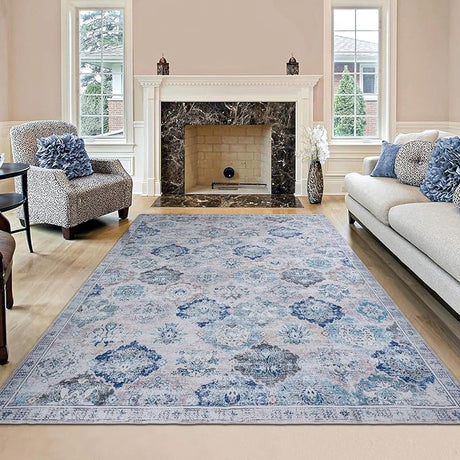 Camilla Boho Area Rug, 5'×7' Washable Oriental Accent Rug, Non-Slip Traditional Floral