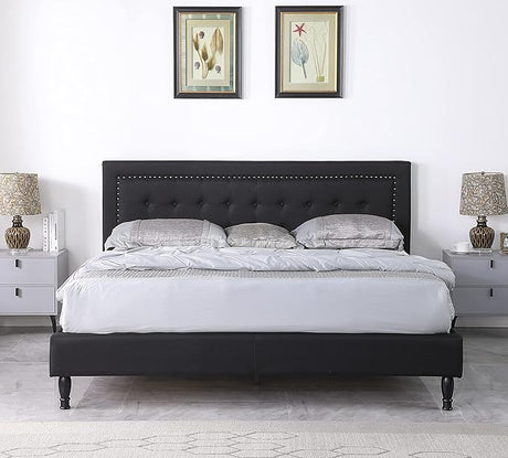 Athena II Premiere Classics Upholstered Linen Cloth Platform Bed II Button Tufted II 43.5"