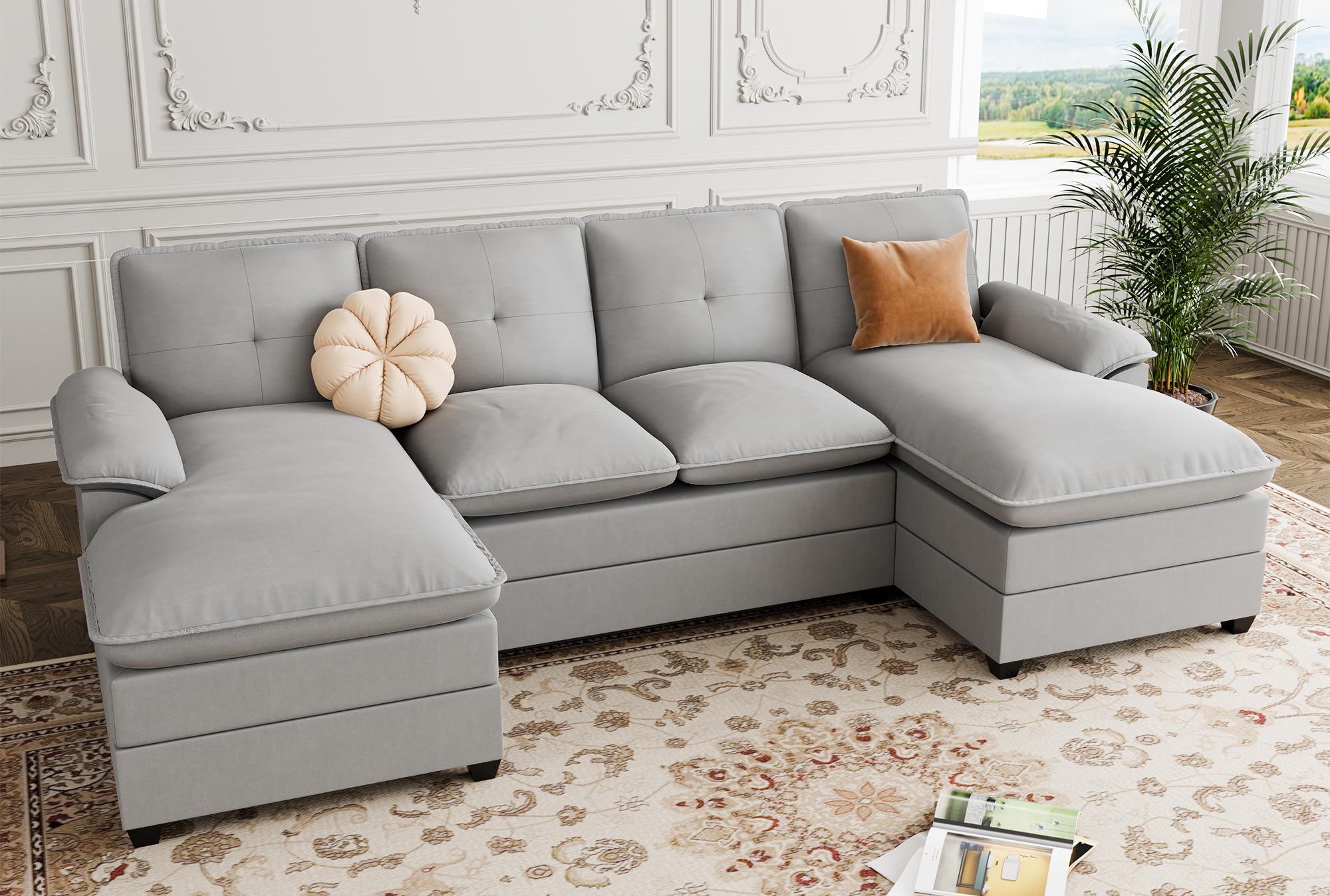 Shintenchi 110" U-Shaped Sectional Sofa with Double Chaise – 6 Colors