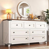 Dresser for Bedroom Wood Dresser with 7 Drawers White Dresser with Smooth Metal Rail Long