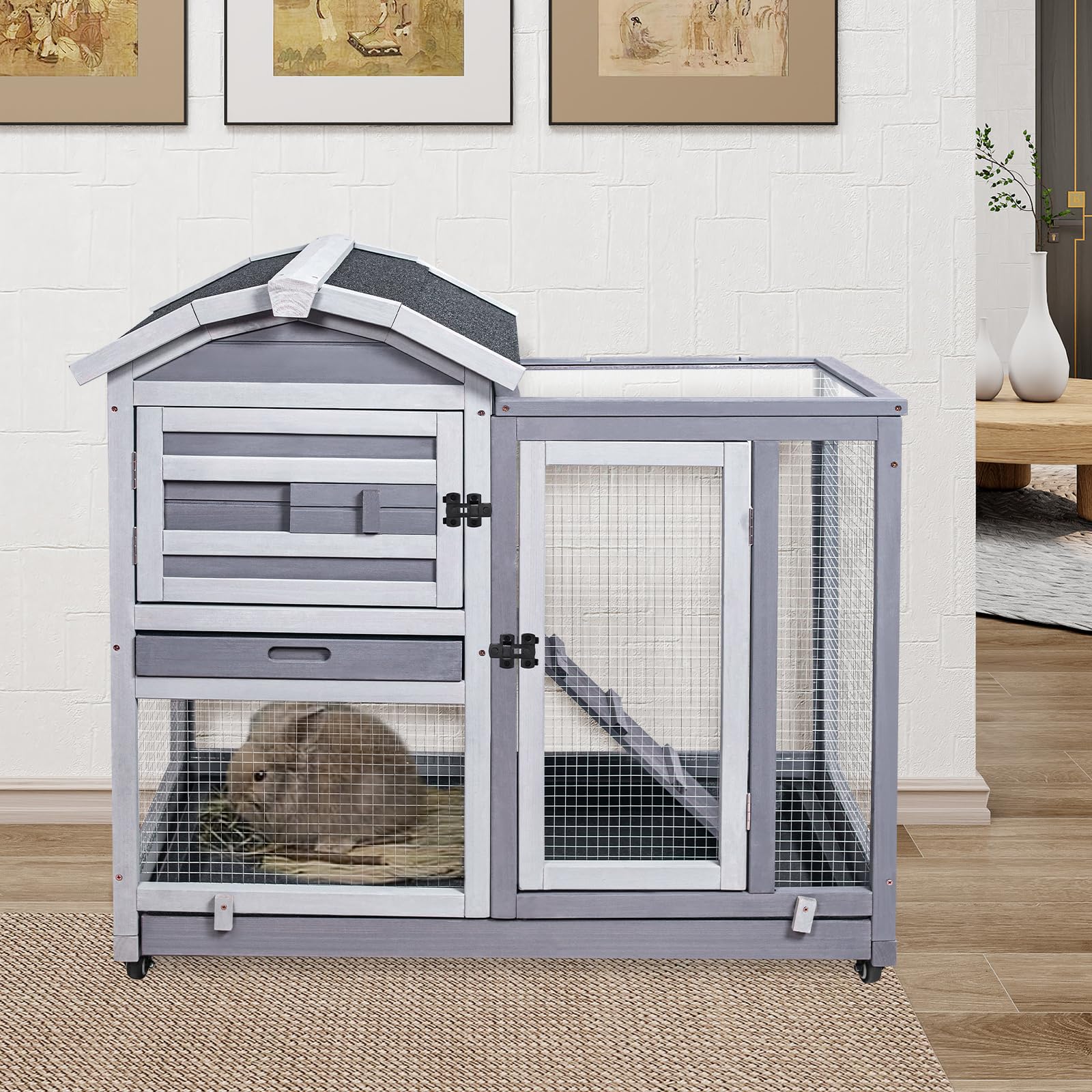 Rabbit Hutch Indoor Outdoor, Bunny Cages Wooden Pet House