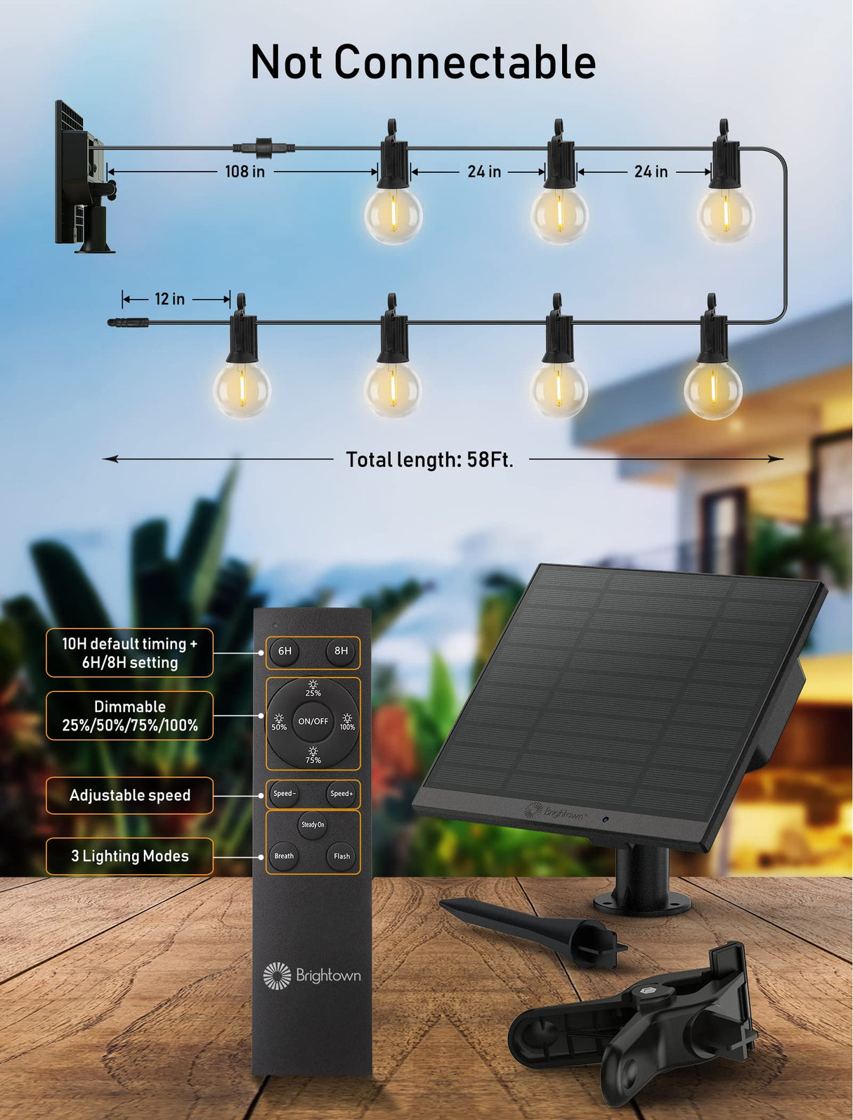 116FT Solar Lights Outdoor Waterproof with Remote, G40 Patio Lights