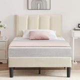 Twin Size Platform Bed Frame with Adjustable Velvet Upholstered Headboard, Mattress