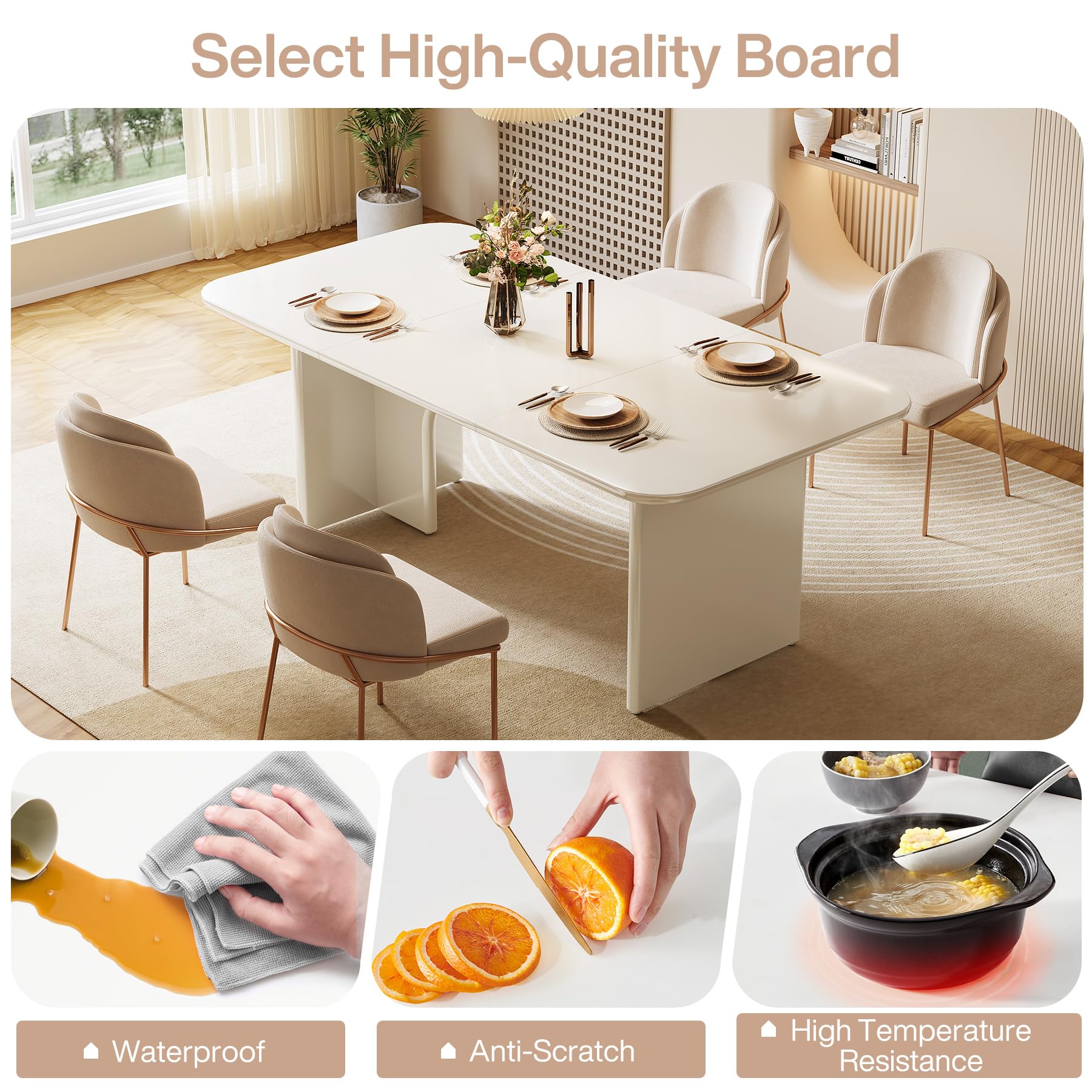 63" Modern White Dining Table for 4-6 People