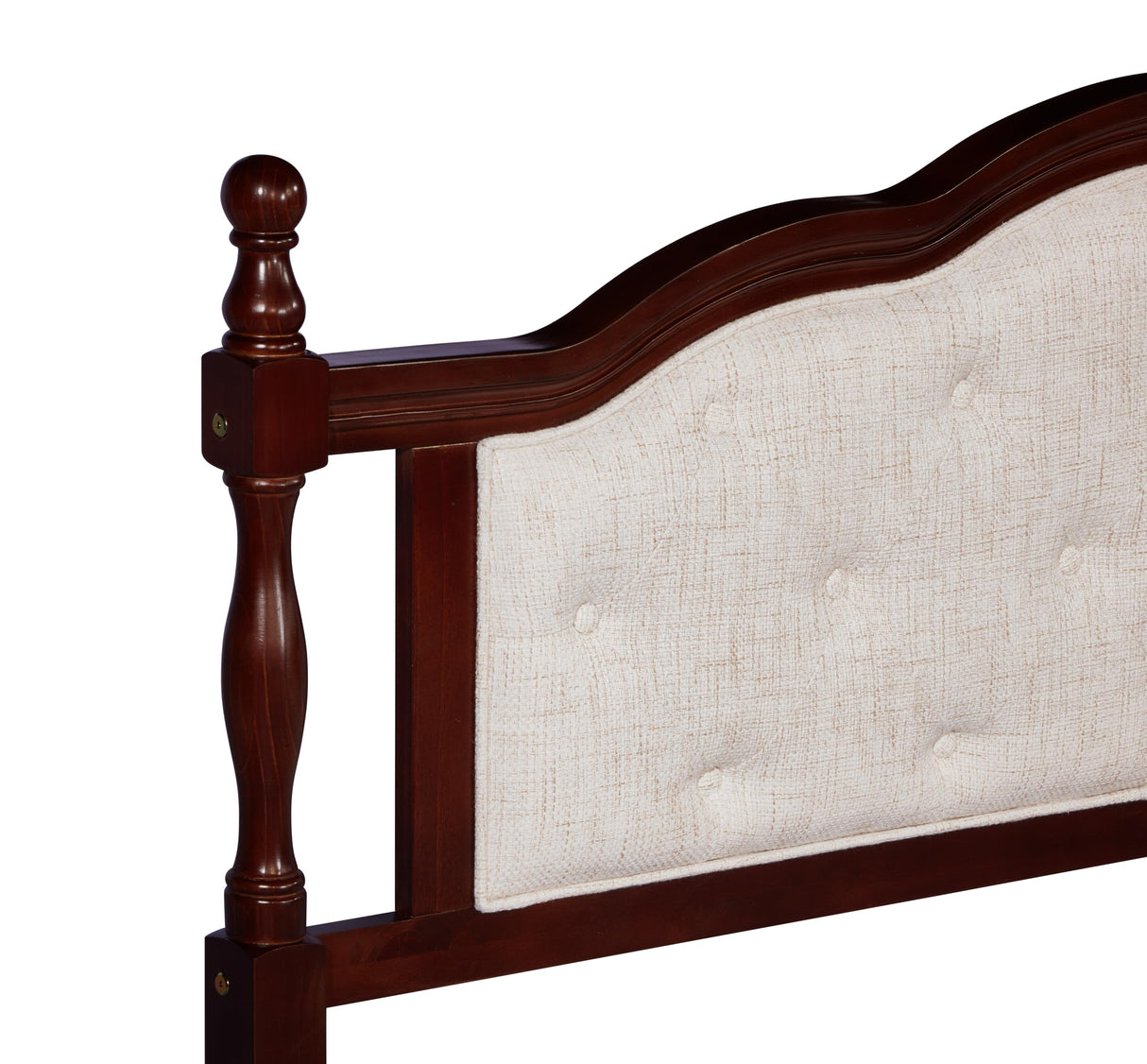 Queen Pine Wooden Bed with Upholstered Headboard - Classic Cherry