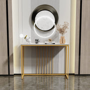 Sintered Stone Console Table: White Entryway Table with Golden Frame - Modern Narrow Table Behind Sofa