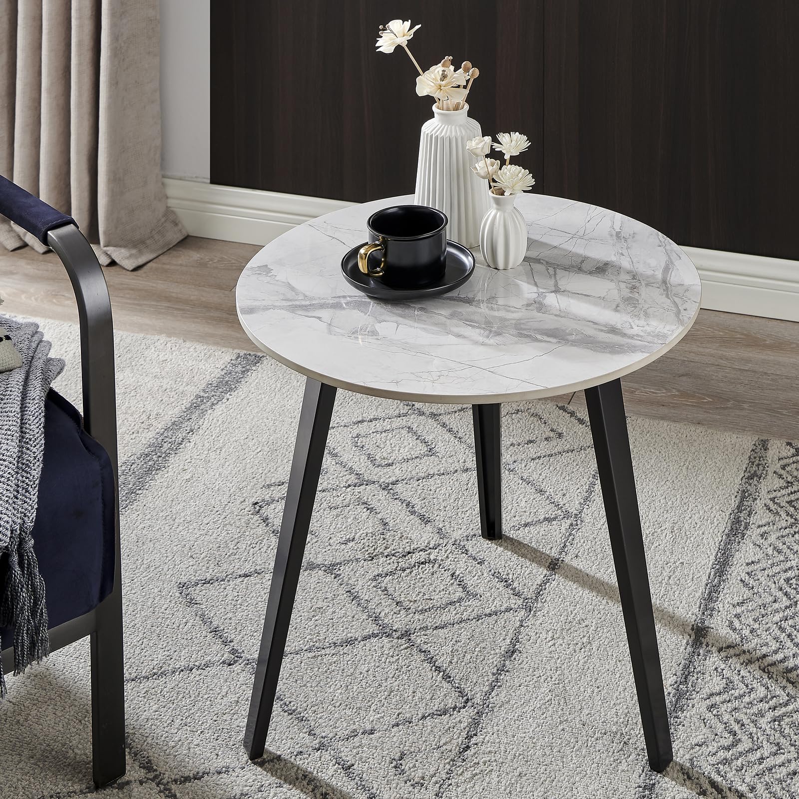 Round End Table, Marble Side Table with Metal Frame