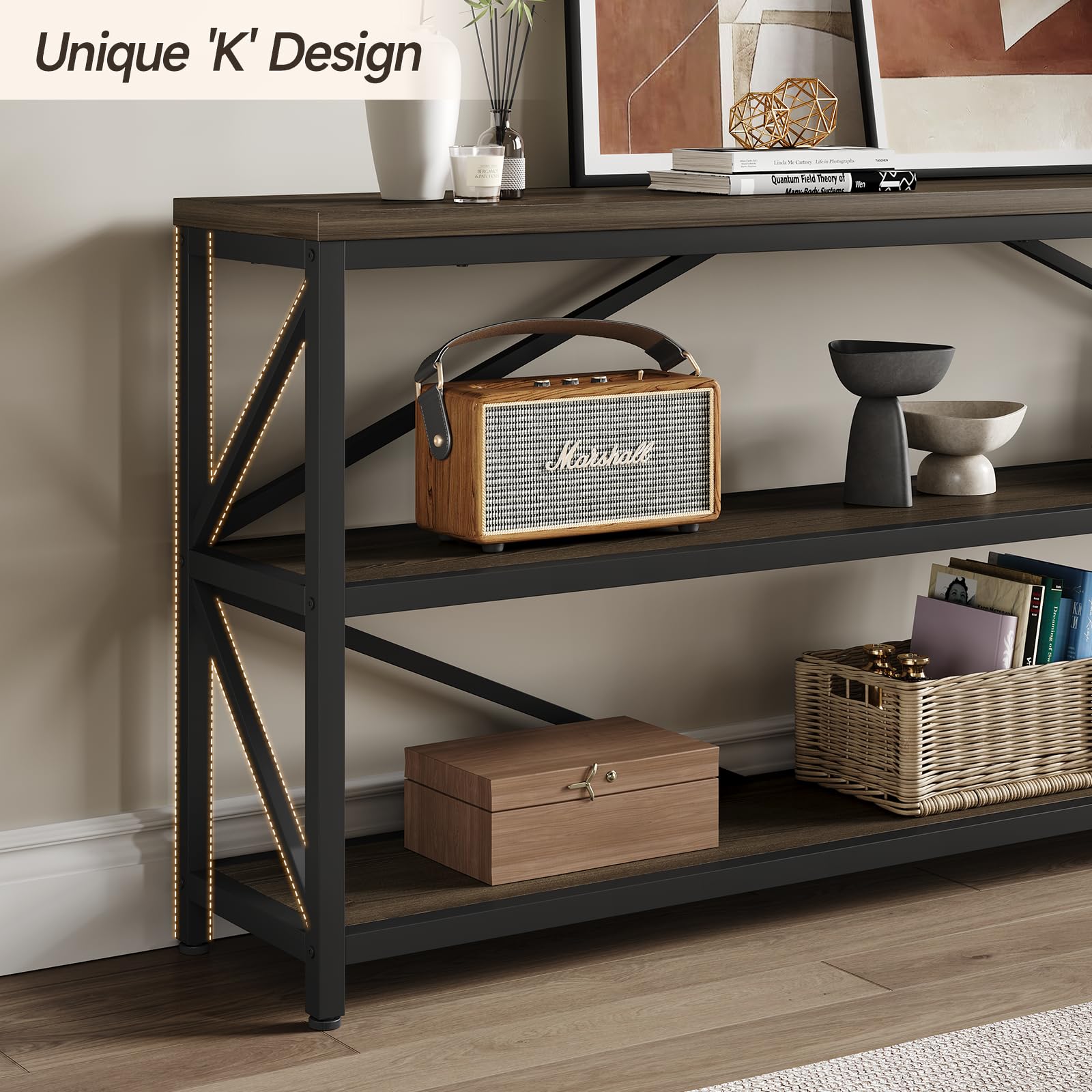 70.8" Industrial Console Table with 3-Tier Storage Shelf