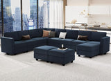 Modular Sectional Sofa with Ottoman, Velvet L-Shape Corner Sofa Set, 7-Seater, Blue