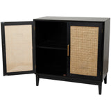 Wood Room Cabinet 1 Shelf and 2 Door Storage Cabinet with Cane Front Doors and Gold Handles,