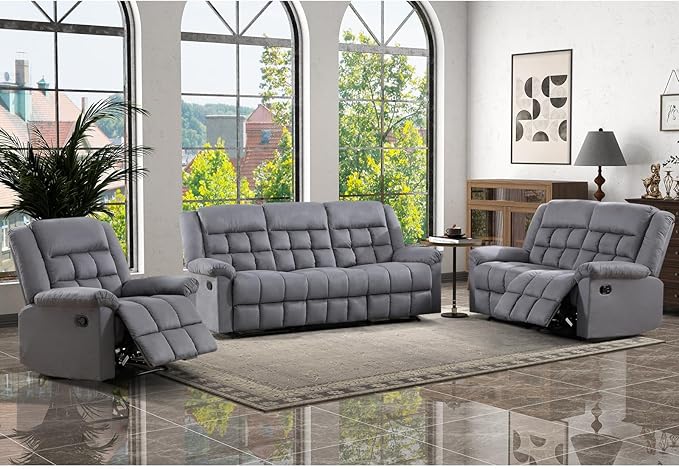 Manual Reclining Couch Sofa Set for Living Room, Include 1 Recliner Chair