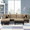 Modern 3 Piece Microfiber and Faux Leather L Shaped Sectional Sofa with Reversible