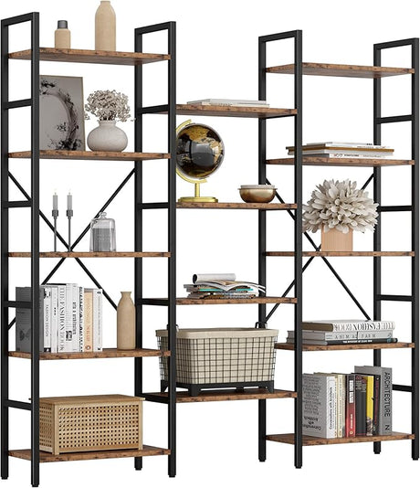 Bookshelves 6 Tiers Triple Wide Industrial Bookshelf, Large Etagere Bookshelf Open Display Shelves