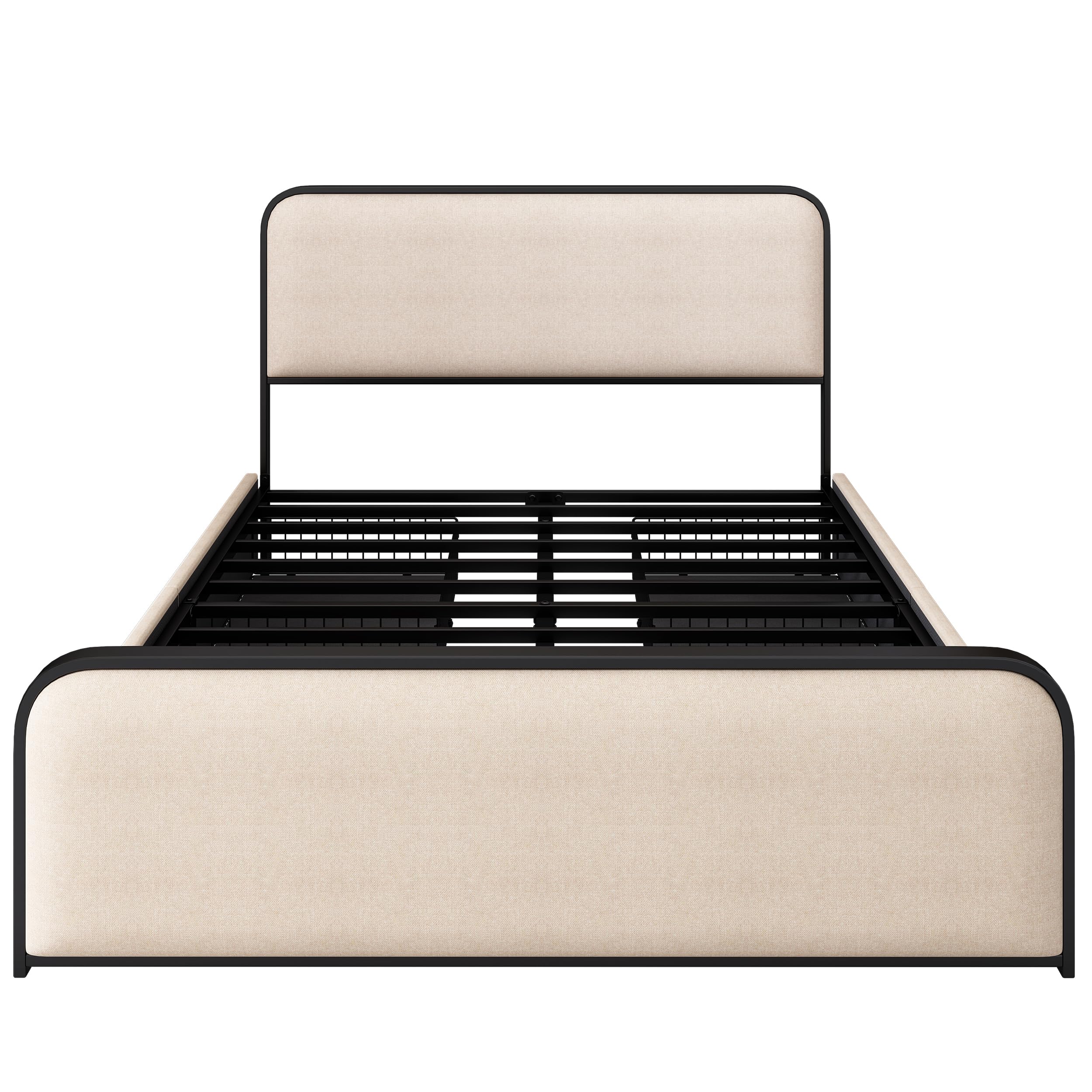 Queen Size Modern Metal Bed Frame with Curved Upholstered Headboard and Footboard,