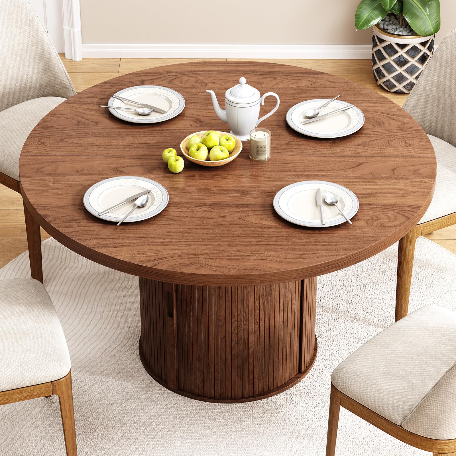 47 Inch Round Dining Table for 4 with Storage