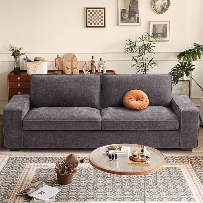 Modern Sofas Couches with Deep Seat, Comfy Chenille Sofa for Living Room,