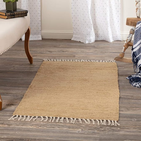 Burlap Natural, Cotton, 27x48, Chindi/Rag Rug, Tan