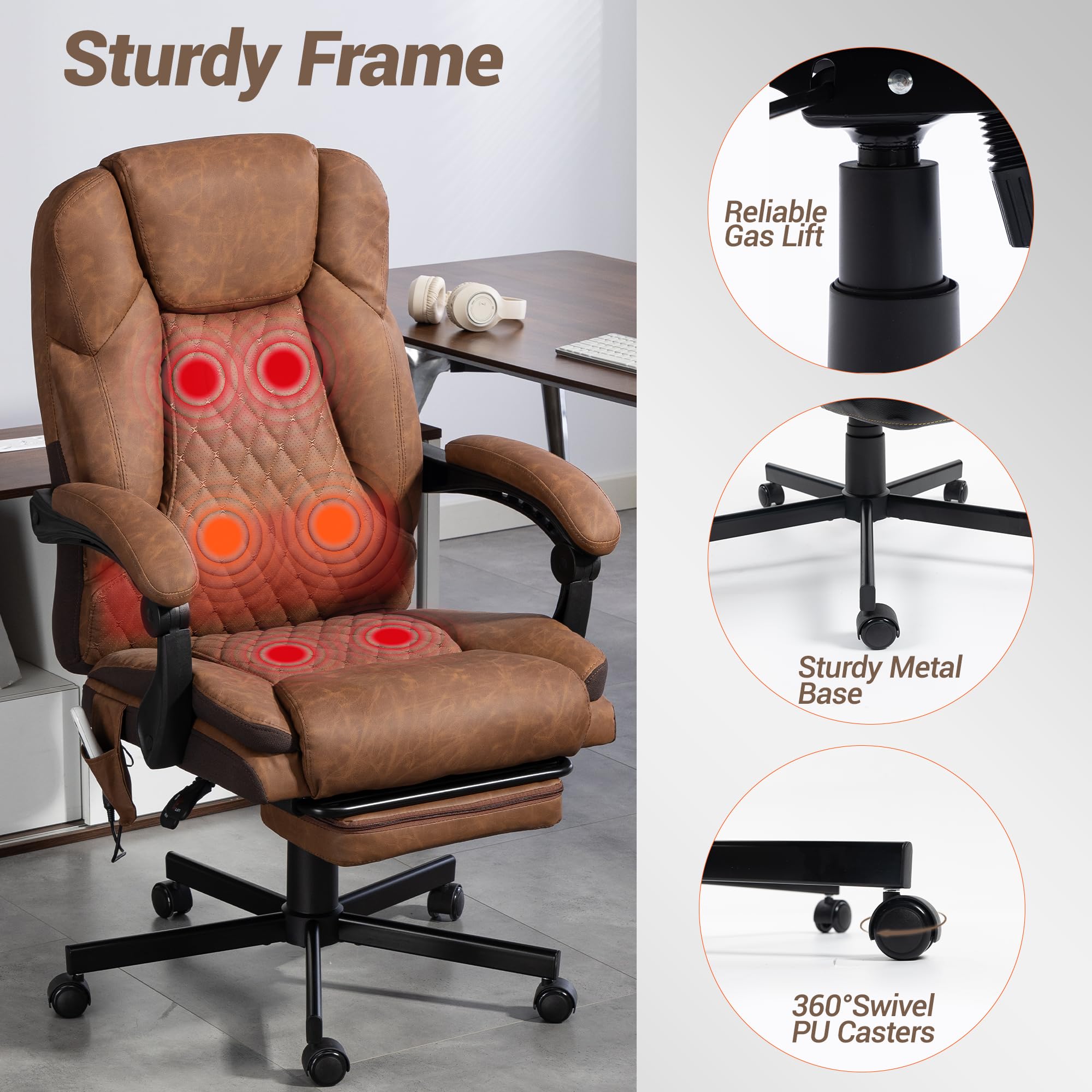 Massage Office Chair with Footrest - Ergonomic Executive Desk Chair with Heat & Vibration