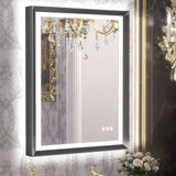 LED Bathroom Mirror with Lights Black Metal Framed 30x36 Frontlit & Backlit Vanity Mirror Baroque