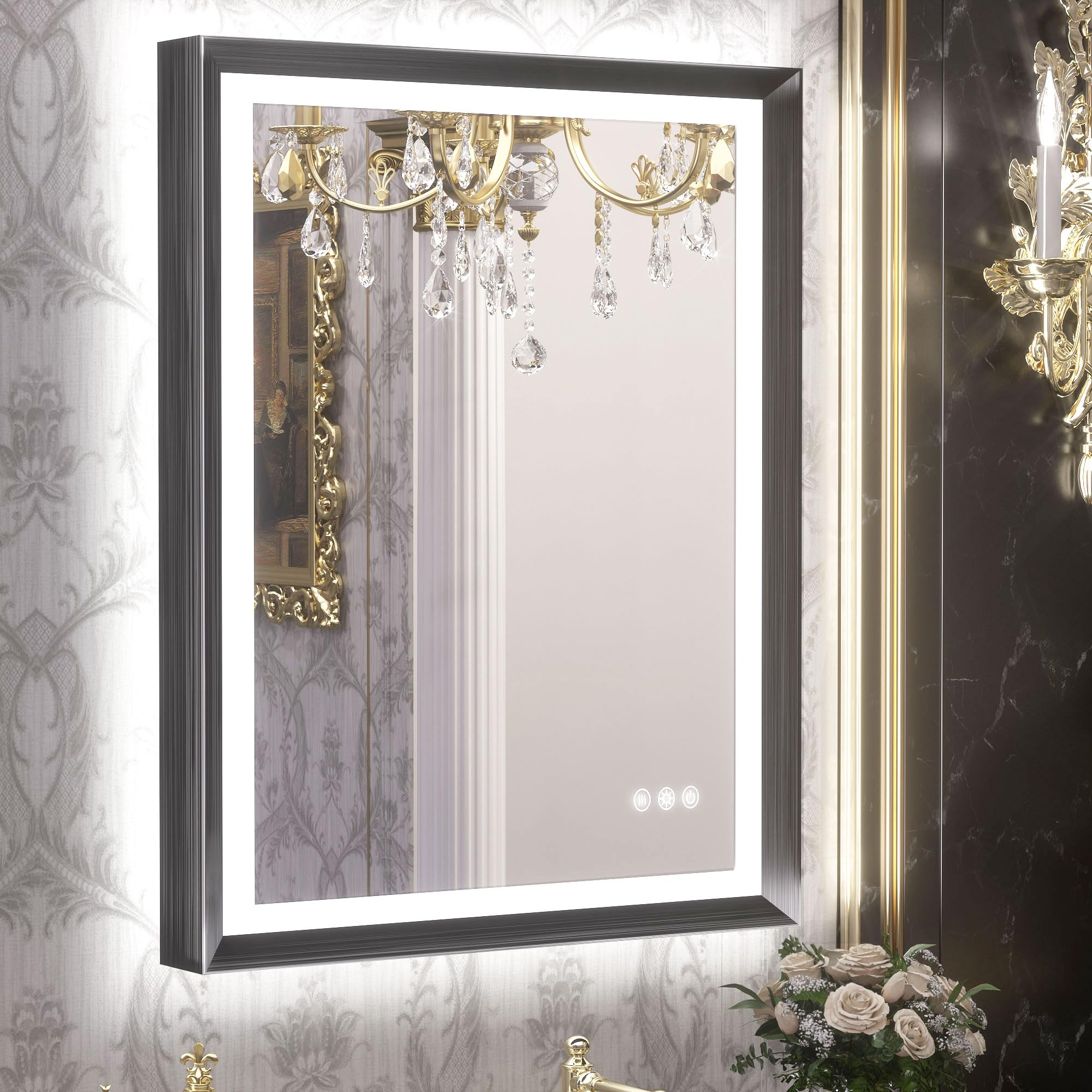 LED Bathroom Mirror with Lights Black Metal Framed