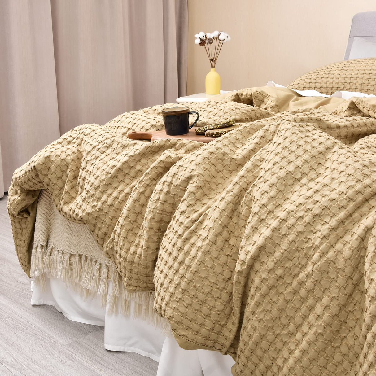 100% Cotton Waffle Duvet Cover Full, Ultra Soft Skin-Friendly Duvet Cover Set for All Season