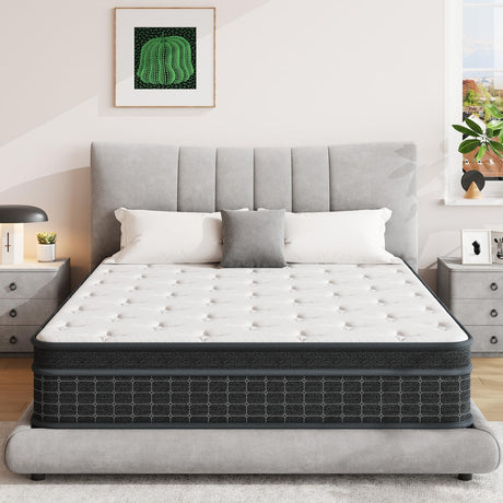 King Size Mattress, 12 Inch King Mattress in a Box, Memory Foam Hybrid Matress with Individual Pocket Spring