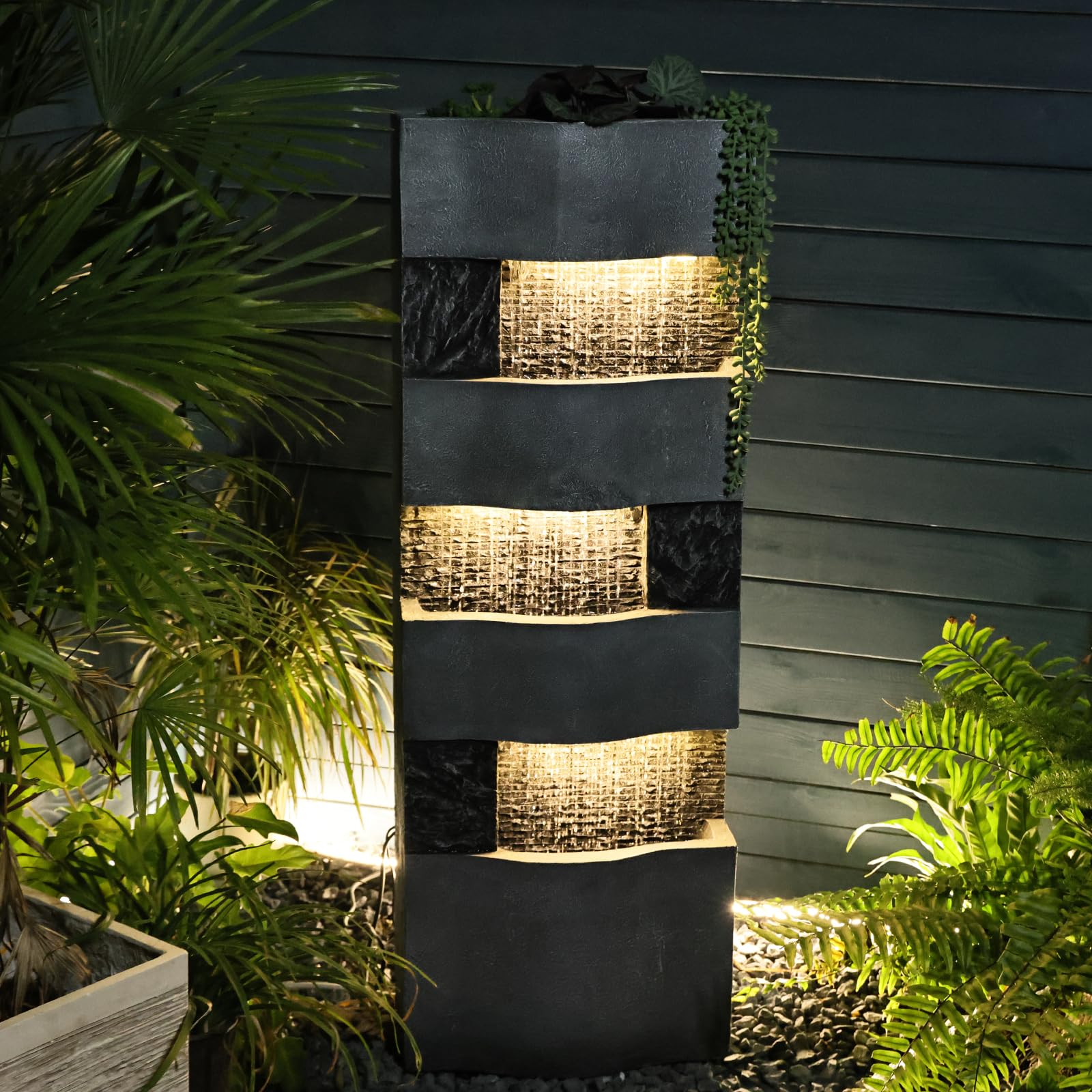 40.5''H Garden Water Fountain Outdoor,4 Tiers Floor Standing Waterfall Outdoor Fountains