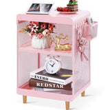 Bedside Nightstand Table, Girls Metal Side Table, Kid End Table with Storage for Living