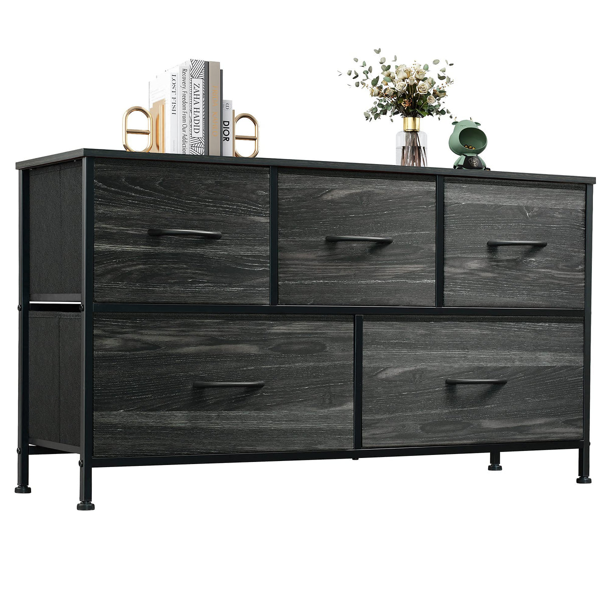 Dresser for Bedroom with 5 Drawers, Wide Chest of Drawers, Fabric Dresser, Storage