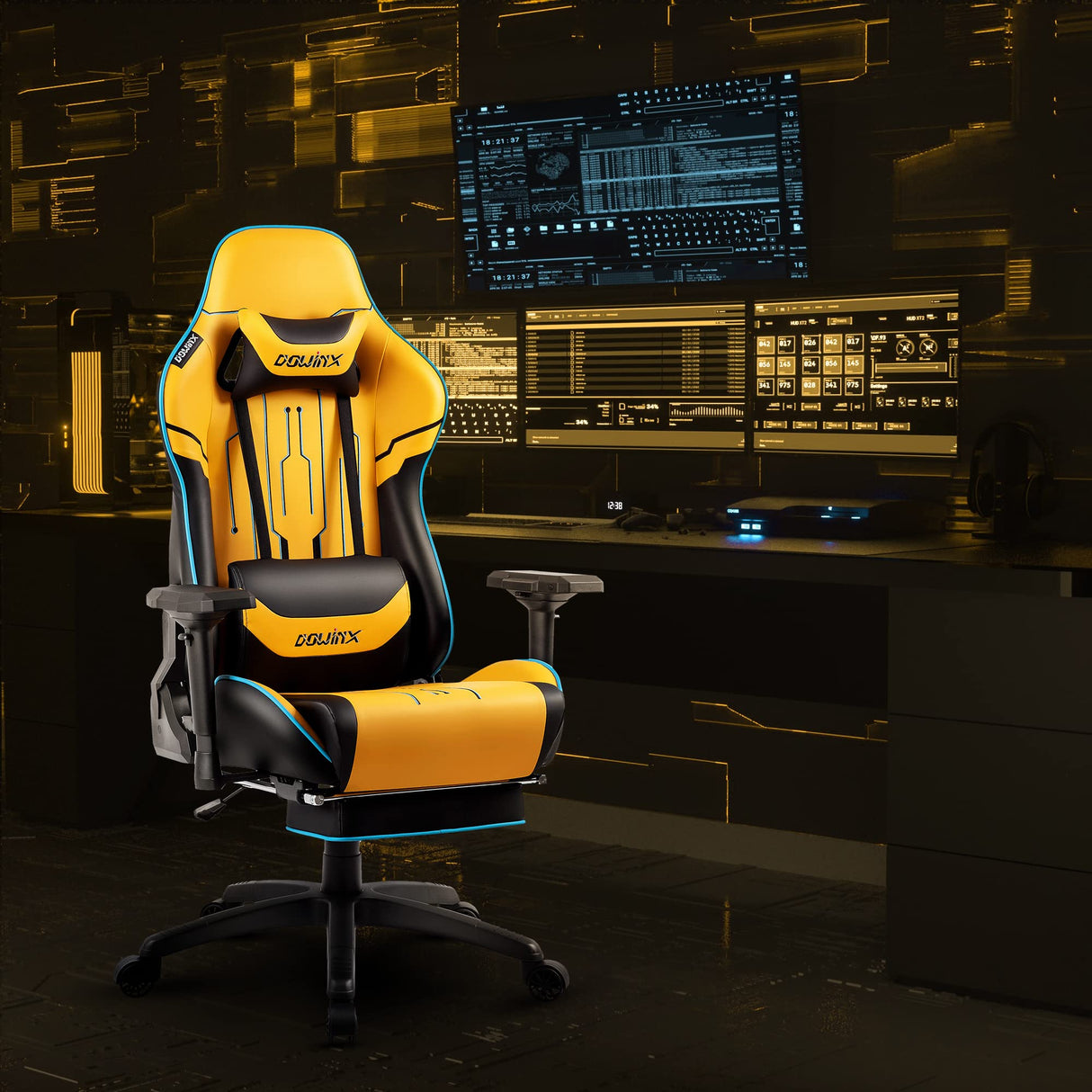 Gaming Chair High Back Computer Chair with Footrest, Breathable Quilted