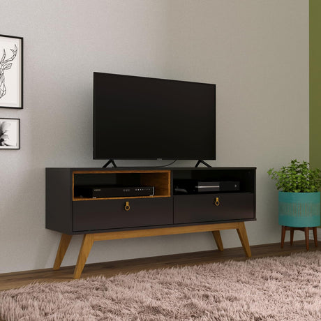 Milwaukee Black Matte TV Stand - Mid-Century Modern Entertainment Center for TVs up to 55"