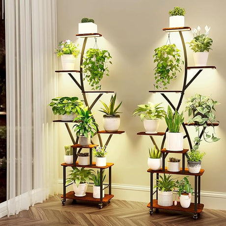 Plant Stand Indoor with Grow Lights 8 Tiered Plant Shelf with Wheels 64" Tall Plant