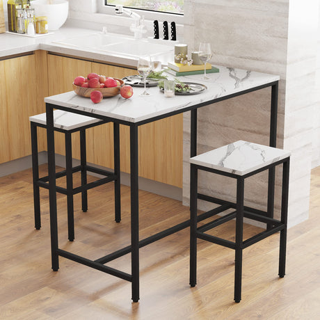 3 Piece Bar Table Set, Bar Table and Chairs Set of 2, Modern Counter Height Table