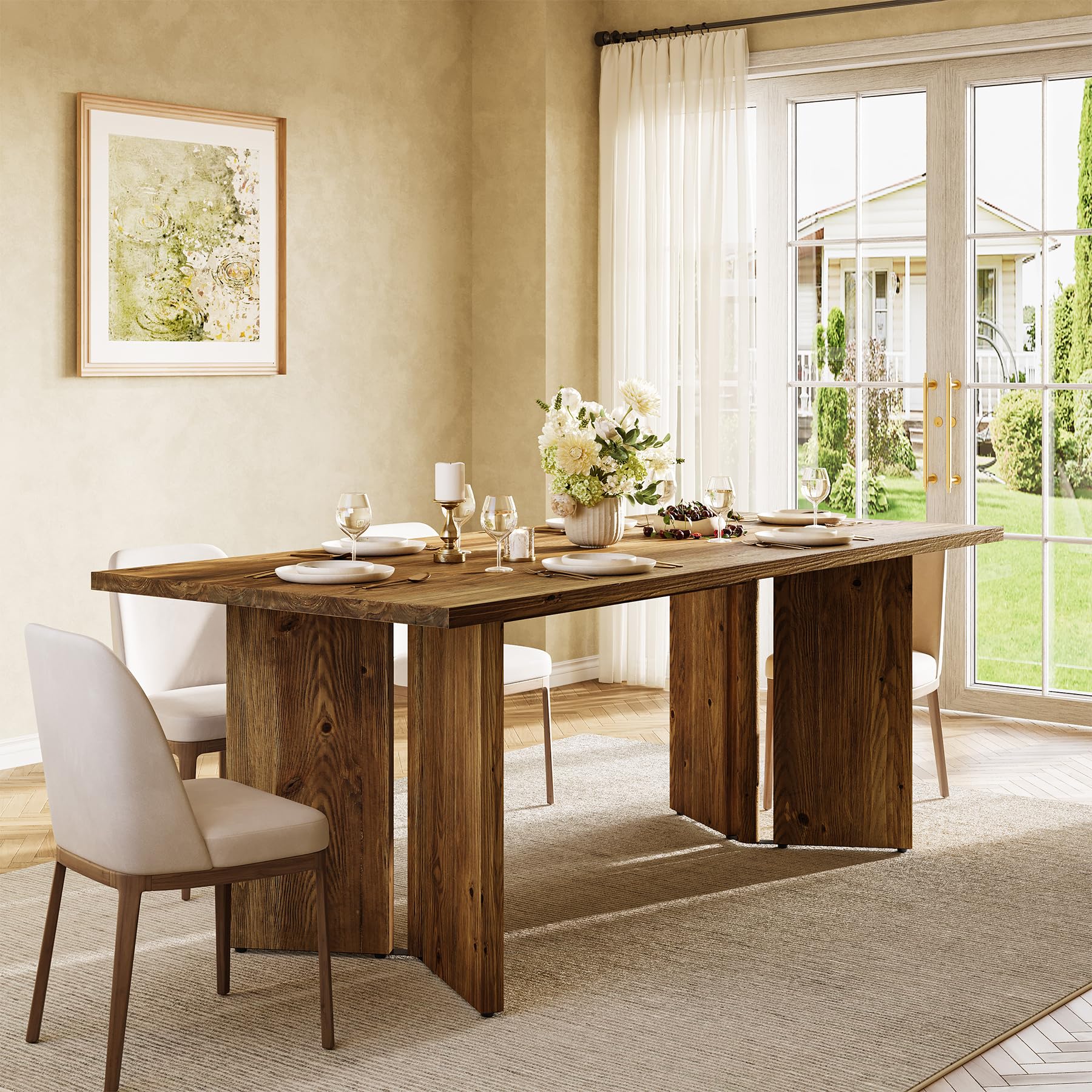 63-Inch Solid Wood Farmhouse Dining Table for 4-6