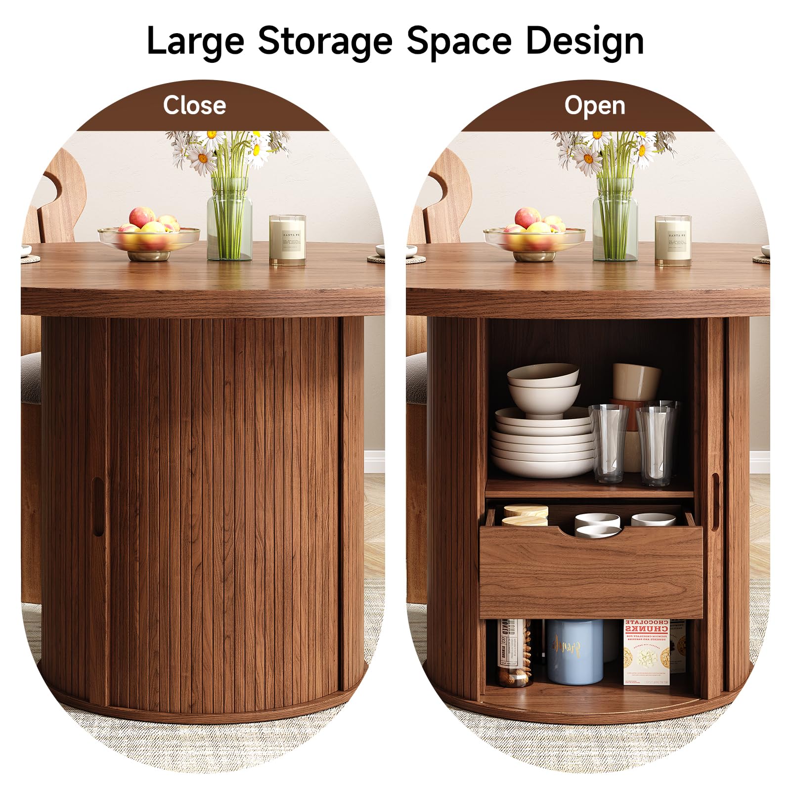 47 Inch Round Dining Table for 4 with Storage