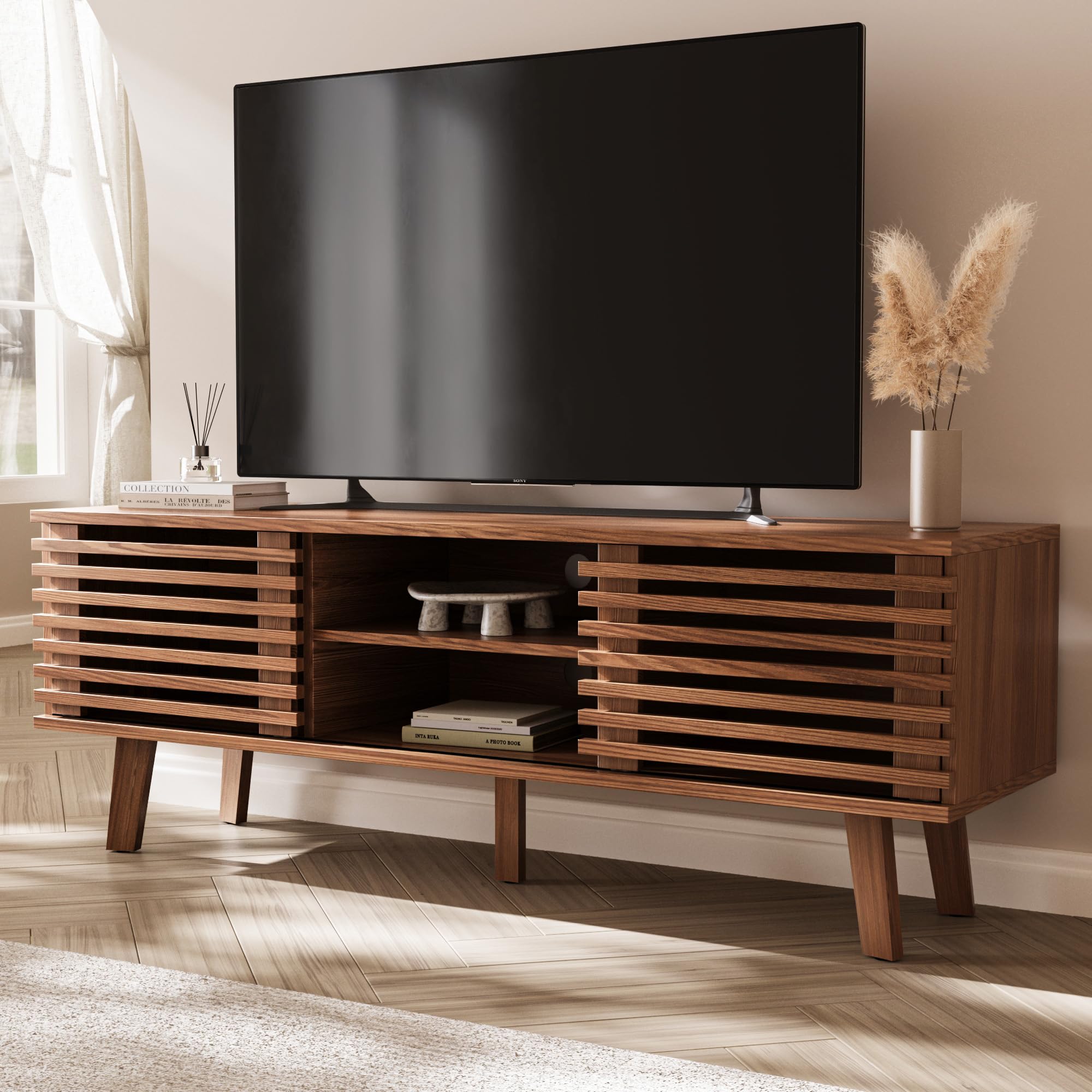 Mid-Century Modern TV Stand for 50-60 Inch TVs with Storage