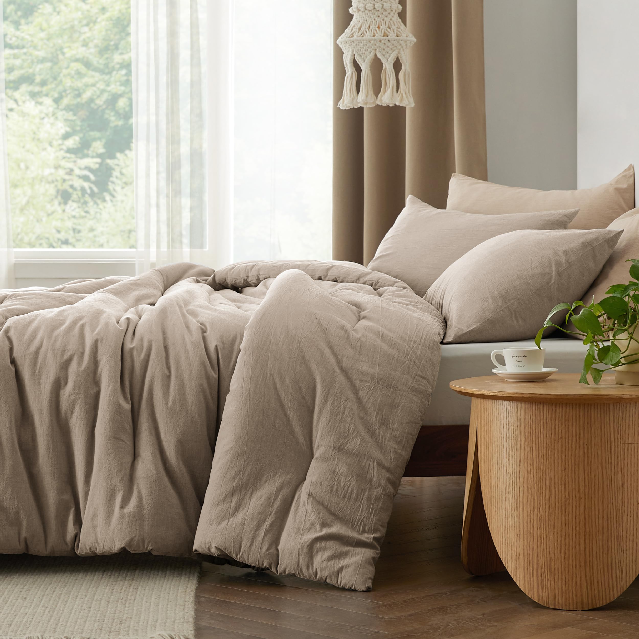 Comforter Set Queen Size Taupe - Cotton Fabric with Microfiber Inner Fill