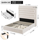 Queen Upholstered Bed Frame with Storage - 54" Tufted Headboard