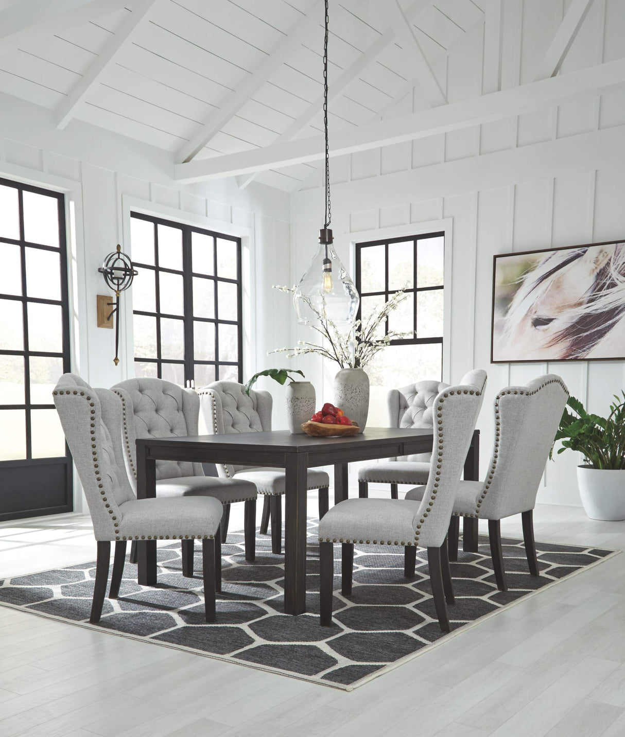 Jeanette Modern Rectangular Distressed Dining Table ONLY, Seats up to 6, Black
