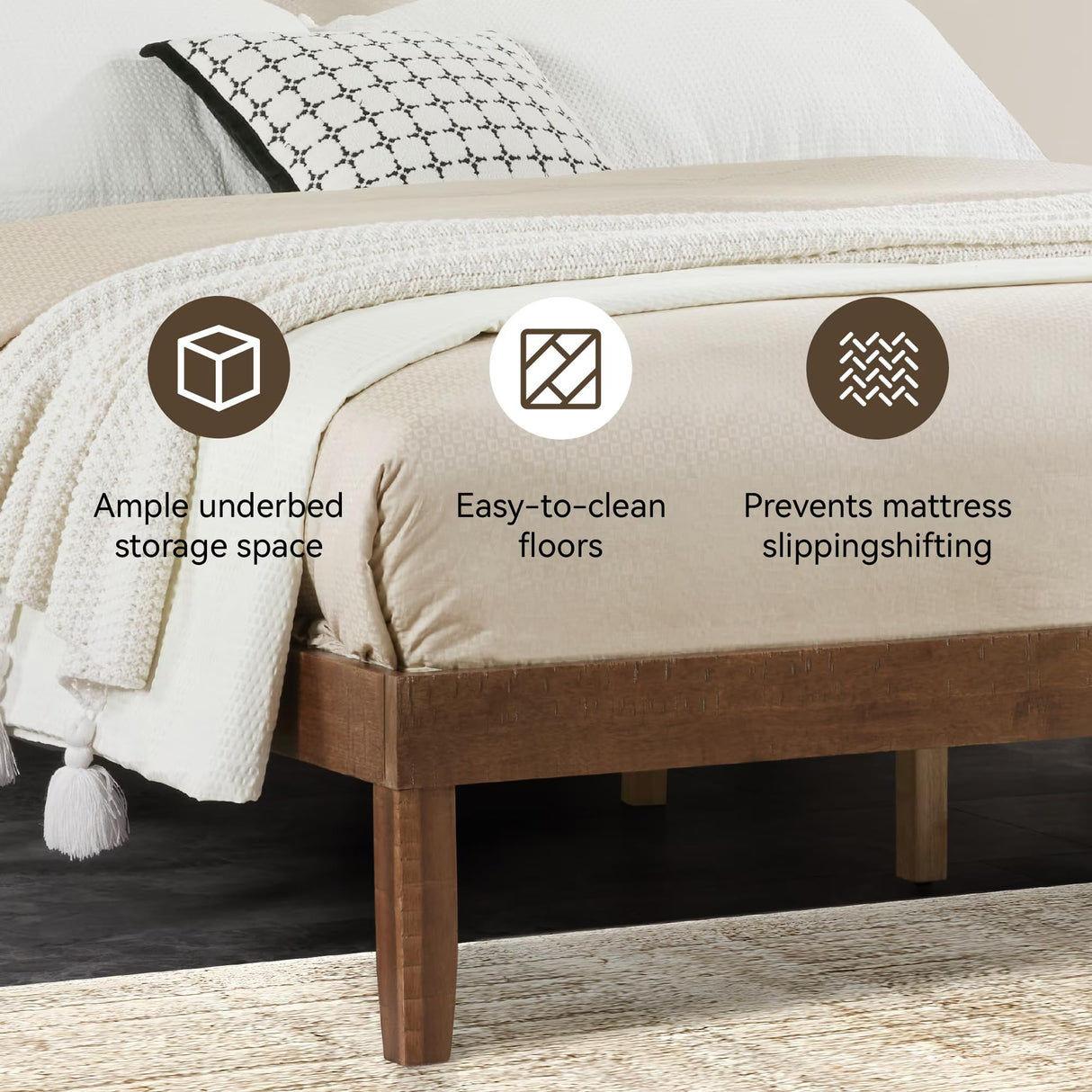 Wood Queen Platform Bed Frame with Headboard